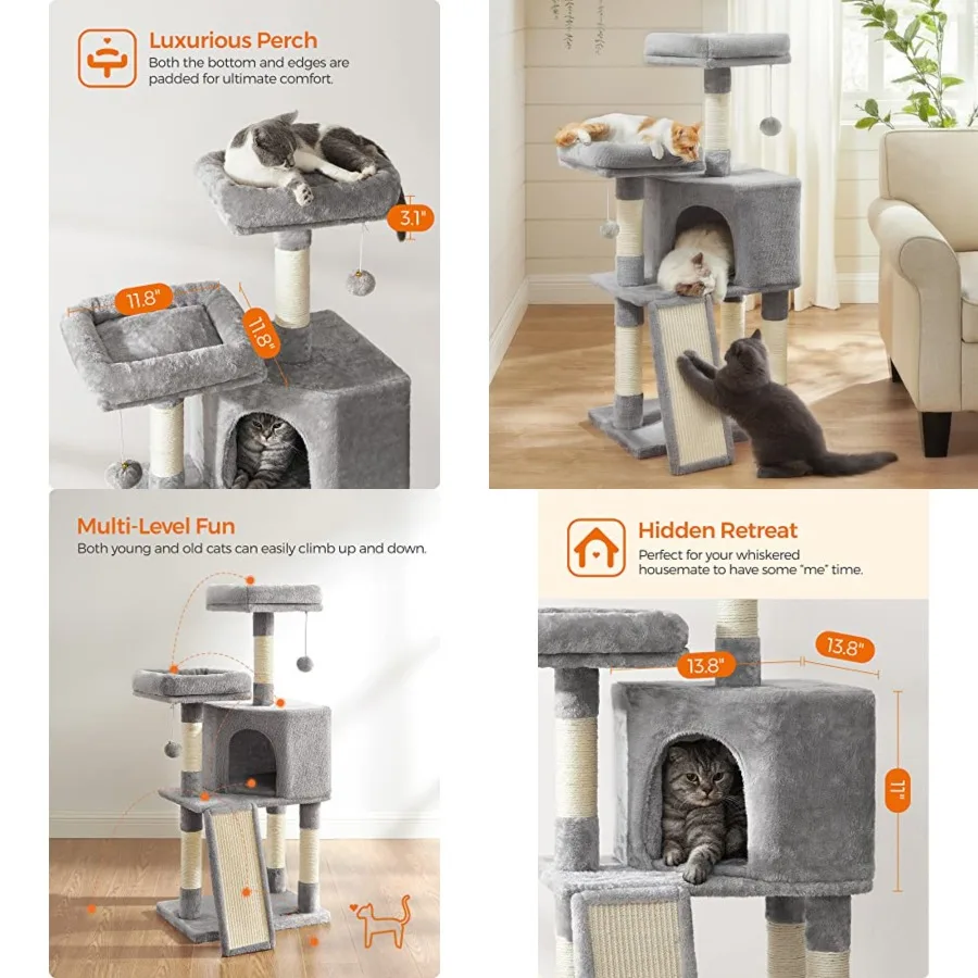 Cat Tree, 45.3-Inch Cat Tower, Plush Condo with Scratching Post, Ramp, Perch, Spacious Cave, for Small Space
Cat Tree, 45.3-Inch Cat Tower, Plush Condo with Scratching Post, Ramp, Perch, Spacious Cave, for Small Space