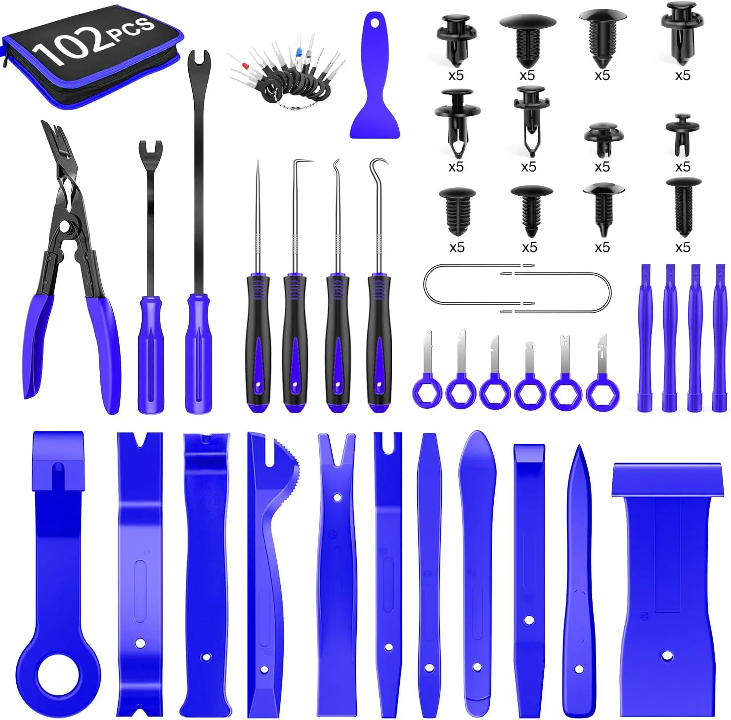 102Pcs Trim Removal Tool Set, Auto Push Pin Bumper Retainer Clip Fastener Pry Kit for Car Panel Radio
102Pcs Trim Removal Tool Set, Auto Push Pin Bumper Retainer Clip Fastener Pry Kit for Car Panel Radio