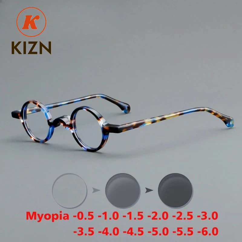KIZN Photochromic Acetate Myopia Glasses Men Retro Small Round Frames Women Custom prescription Anti-Blue Eyewear -0.5 T 
KIZN Photochromic Acetate Myopia Glasses Men Retro Small Round Frames Women Custom prescription Anti-Blue Eyewear -0.5 T
