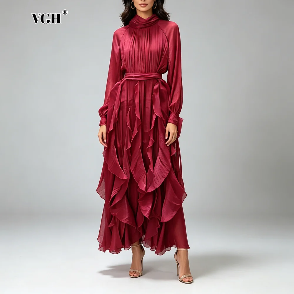 VGH Luxury Burgundy Draped Ruffle Evening Gown for Women High Neck Long Sleeve Waist Belte Design Skrit for Galas Formal Events
VGH Luxury Burgundy Draped Ruffle Evening Gown for Women High Neck Long Sleeve Waist Belte Design Skrit for Galas Formal Events
