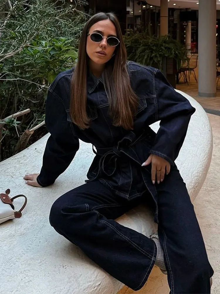 Lapel Belt Denim Suit Woman Street Loose Single Breasted Denim Tops Straight Solid Color Pants 2025 Casual Spring Women New Sets
Lapel Belt Denim Suit Woman Street Loose Single Breasted Denim Tops Straight Solid Color Pants 2025 Casual Spring Women New Sets