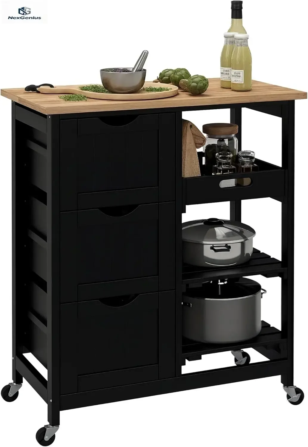 Rolling Kitchen Island Cart Bar Serving Cart Compact Trolley On Wheels With Wood Top Shelves And Drawers For Home Dining Area Bl
Rolling Kitchen Island Cart Bar Serving Cart Compact Trolley On Wheels With Wood Top Shelves And Drawers For Home Dining Area Bl