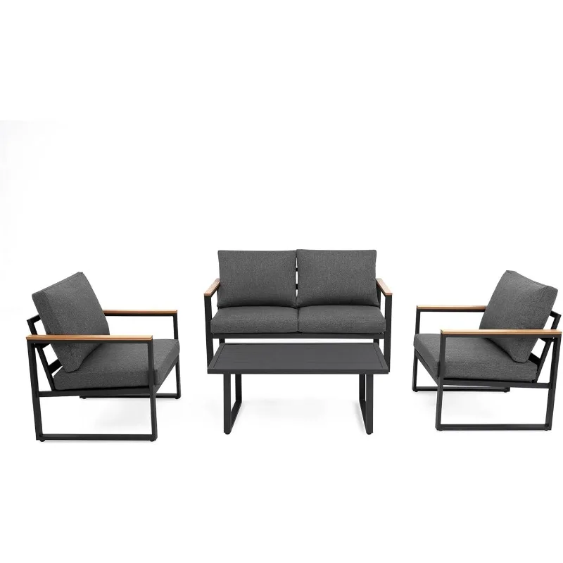 4 Pieces Outdoor Patio Furniture with Table Set, Metal Patio Conversation Sets with Washable and High-Resiliency Sponge Cushions
4 Pieces Outdoor Patio Furniture with Table Set, Metal Patio Conversation Sets with Washable and High-Resiliency Sponge Cushions