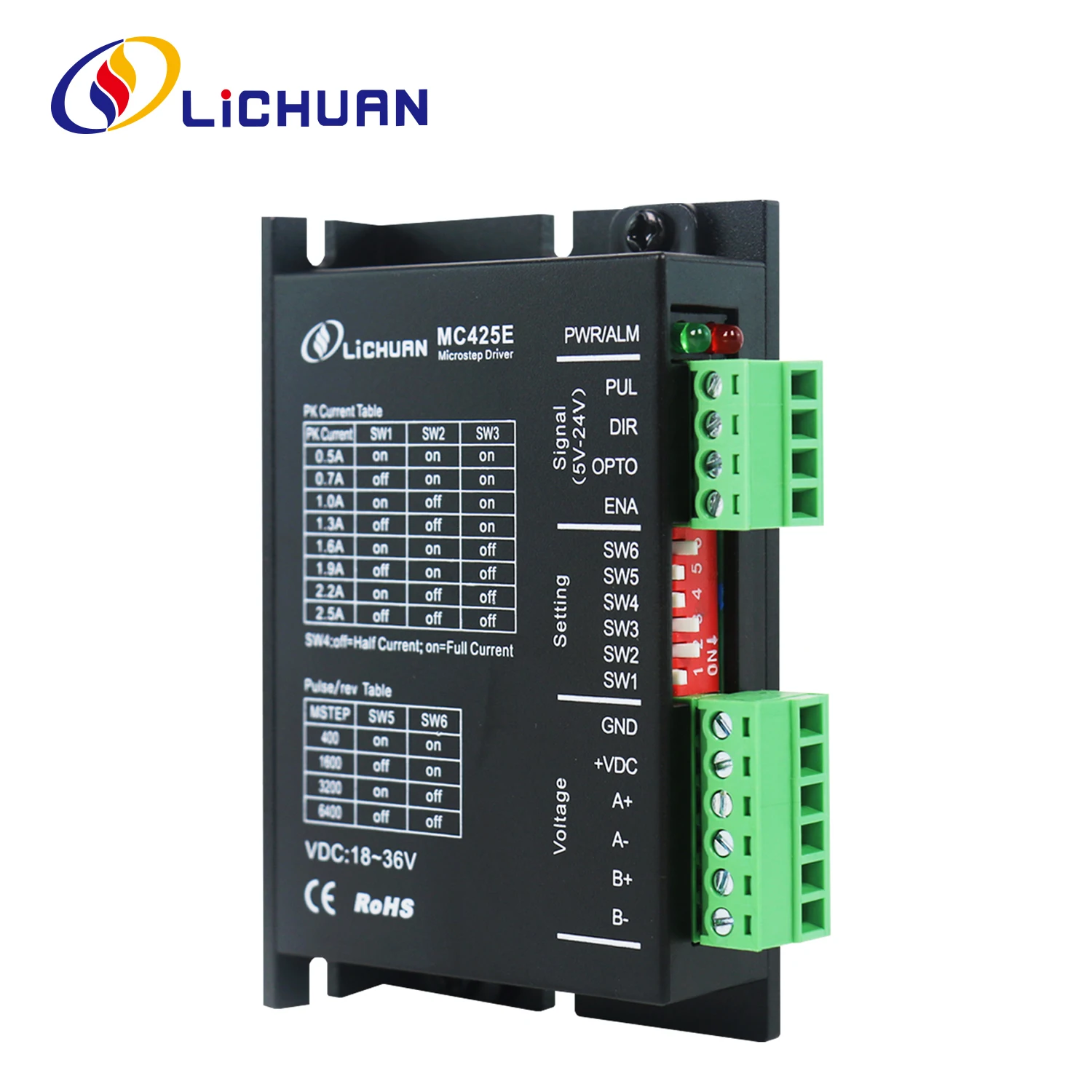 Lichuan DC18V~36V 2.5A 400~6400ppr 60~480 об/мин шаговый драйвер 2-фазный Nema17 DC шаговые двигатели с открытым контуром драйверы для автоматизированных 
Lichuan DC18V~36V 2.5A 400~6400ppr 60~480 об/мин шаговый драйвер 2-фазный Nema17 DC шаговые двигатели с открытым контуром драйверы для автоматизированных