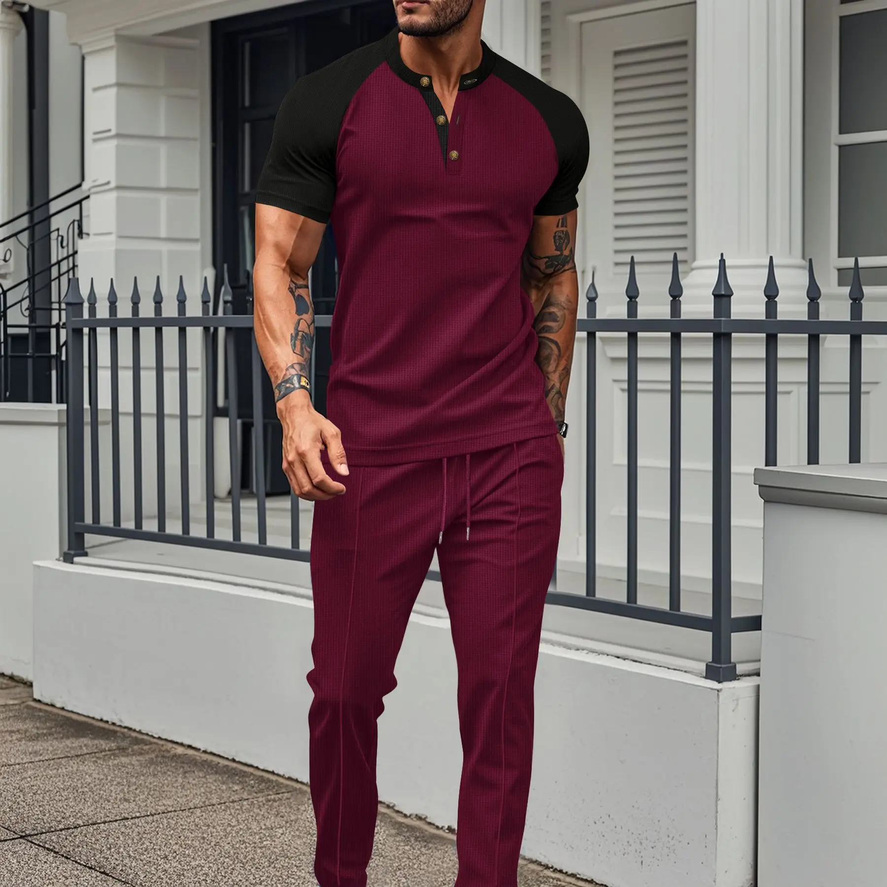 Summer New Color Matching Casual Waffle Round Neck Short-sleeved Men's T-shirt Trousers Set
Summer New Color Matching Casual Waffle Round Neck Short-sleeved Men's T-shirt Trousers Set