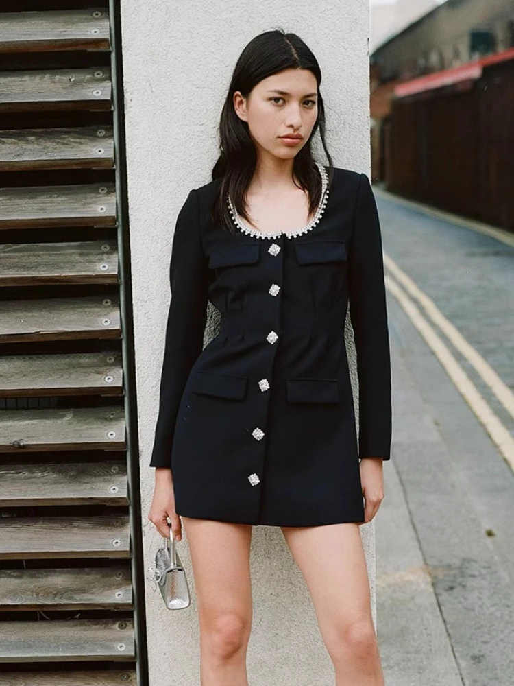 Autumn Winter New High Waist Slim Fit Style Diamonds Sexy Women Mini Dress Temperament O Neck Long Sleeve Texture Black Dress
Autumn Winter New High Waist Slim Fit Style Diamonds Sexy Women Mini Dress Temperament O Neck Long Sleeve Texture Black Dress