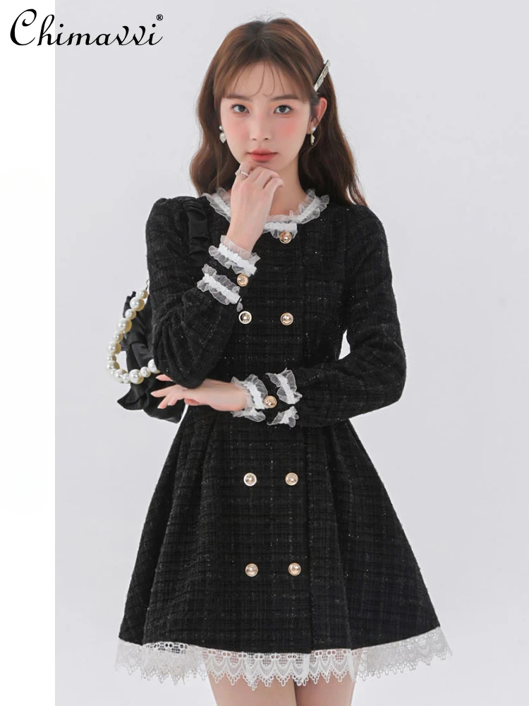 2024 Spring Women Dress Retro Ruffled Lace Stitching Round Neck Long Sleeve Double Breasted High Waist A-line Mini Dresses
2024 Spring Women Dress Retro Ruffled Lace Stitching Round Neck Long Sleeve Double Breasted High Waist A-line Mini Dresses