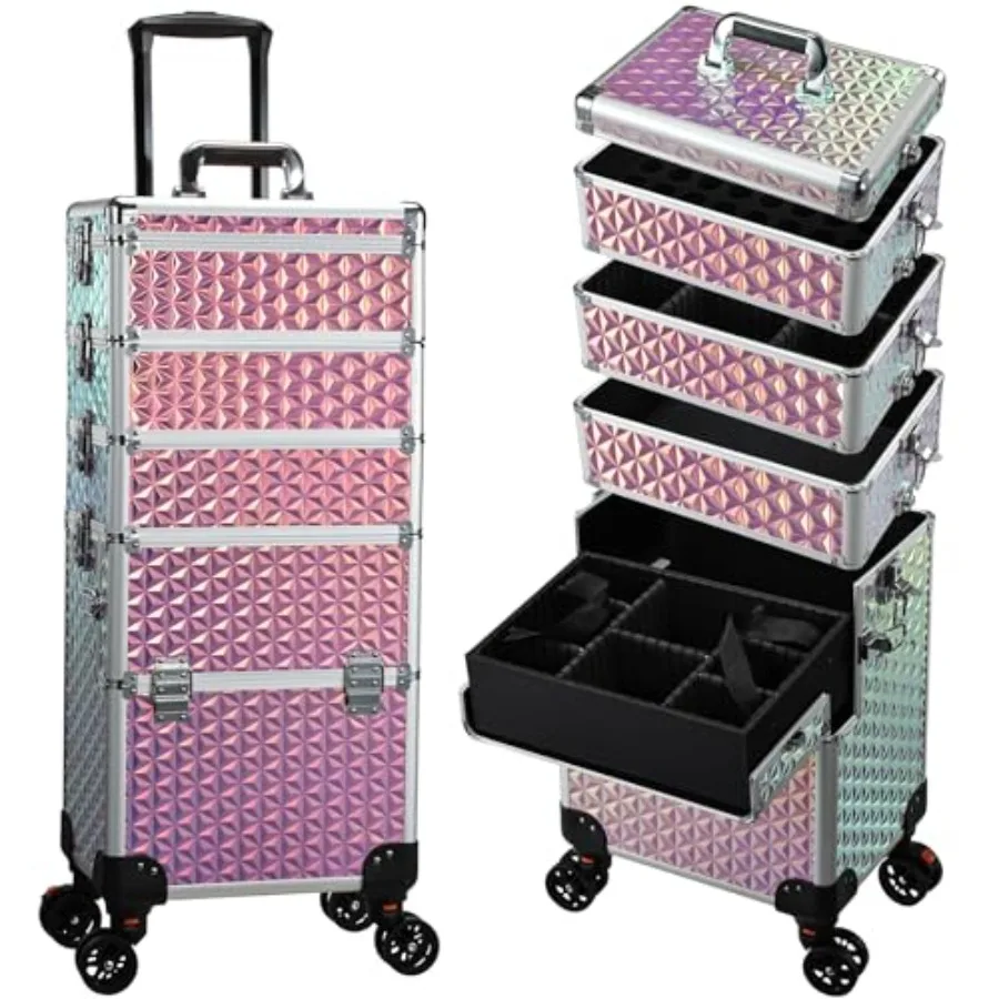 5 in 1 Rolling Makeup Case for Travel and Cosmetology, Pink ABS Plastic, Lightweight Durable with 360 Swivel Wheels, Extra Larg
5 in 1 Rolling Makeup Case for Travel and Cosmetology, Pink ABS Plastic, Lightweight Durable with 360 Swivel Wheels, Extra Larg