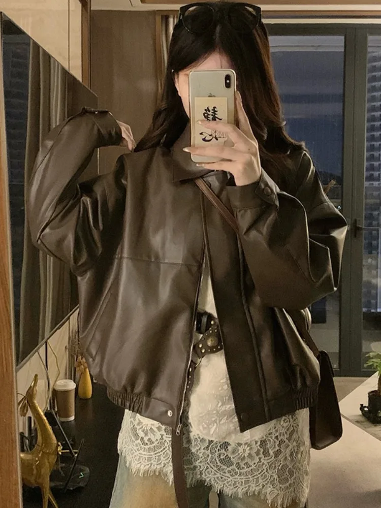 Cé Brown Leather Jaet Women's Loose Motorcycle Sle Spring Autumn New Faion Retro Top High Quali Korean Sle Pure C...
Cé Brown Leather Jaet Women's Loose Motorcycle Sle Spring Autumn New Faion Retro Top High Quali Korean Sle Pure C...