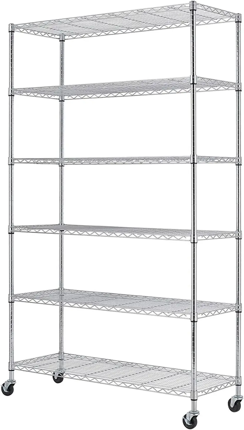 6-Tier Wire Shelving Unit with Wheels, 18x45x82, Chrome, Heavy Duty, Adjustable, Holds 2100 lbs, No Tools Needed
6-Tier Wire Shelving Unit with Wheels, 18x45x82, Chrome, Heavy Duty, Adjustable, Holds 2100 lbs, No Tools Needed