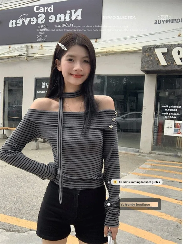 oulder Bared Long Sve T-irt Women's Autumn Winter Striped Color Blo Neline Casual Faion Korean Sle Top
oulder Bared Long Sve T-irt Women's Autumn Winter Striped Color Blo Neline Casual Faion Korean Sle Top