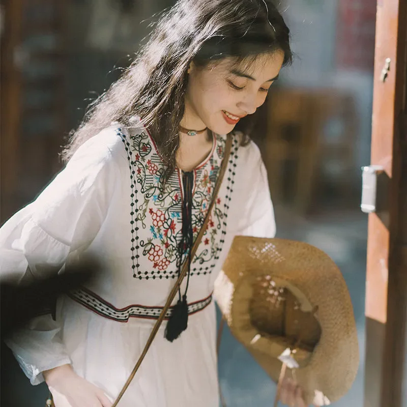 Women's Spring Autumn Dress Bohemian Retro Ethnic Style Cotton Linen Blend Embroidered Long Sleeves Mini Dress
Women's Spring Autumn Dress Bohemian Retro Ethnic Style Cotton Linen Blend Embroidered Long Sleeves Mini Dress