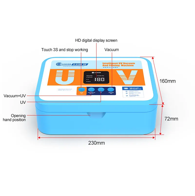 SUNSHINE S-918B SE Smart Vacuum UV Filming Machine For IP17 Series Intelligent Bonding Cellphone Protector Bubbles Removal Tools
SUNSHINE S-918B SE Smart Vacuum UV Filming Machine For IP17 Series Intelligent Bonding Cellphone Protector Bubbles Removal Tools