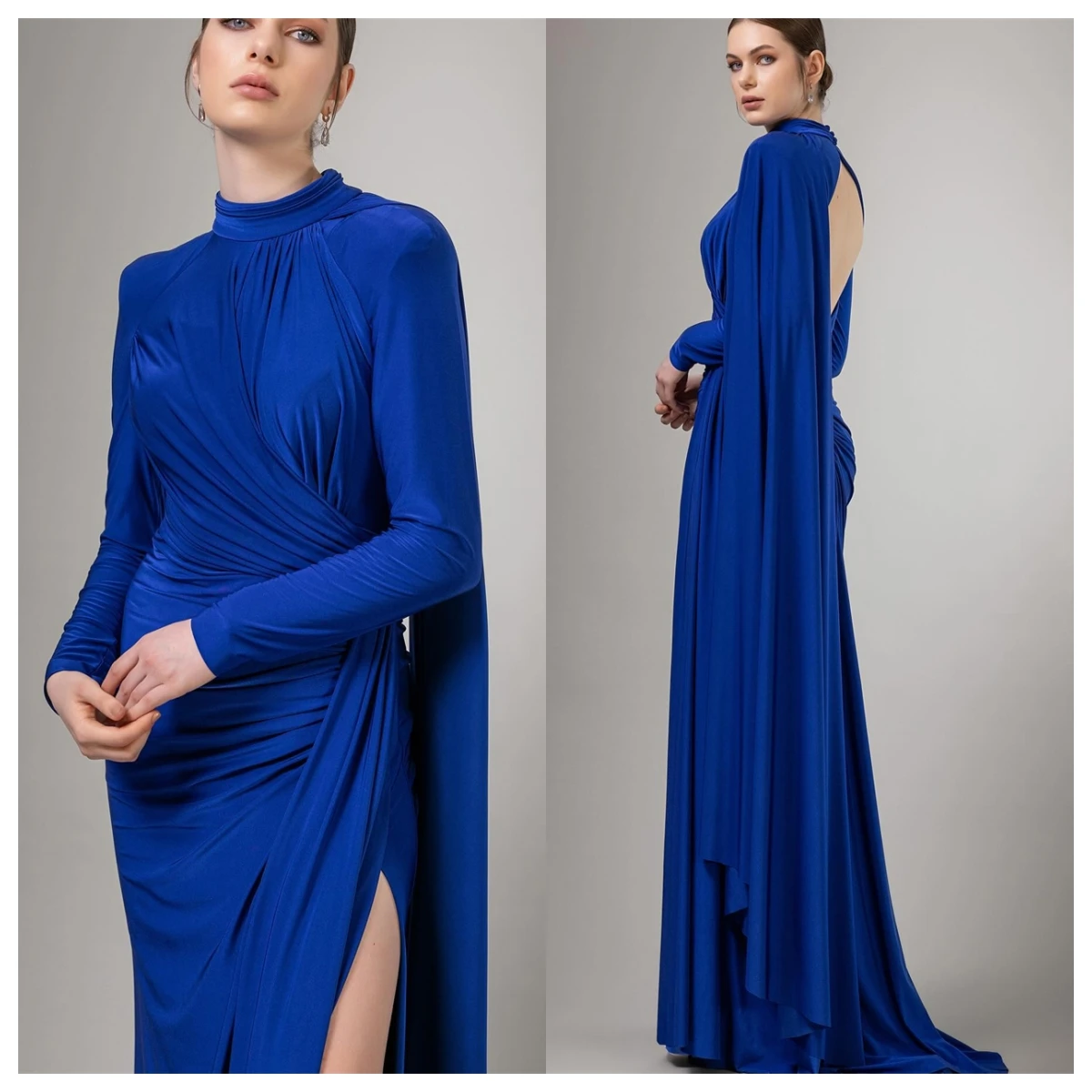 Customized Fashion Navy blue Jersey Evening Dress Mermaid High Collar Long Sleeves Celebrity Gowns High Quality Bridal Party
Customized Fashion Navy blue Jersey Evening Dress Mermaid High Collar Long Sleeves Celebrity Gowns High Quality Bridal Party