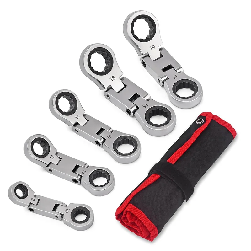 T98C-Stubby Wrenches Set, Flex-Head Ratcheting Wrench Set Double Box End Ratchet Wrench Metric 8-19Mm 5 Pieces
T98C-Stubby Wrenches Set, Flex-Head Ratcheting Wrench Set Double Box End Ratchet Wrench Metric 8-19Mm 5 Pieces