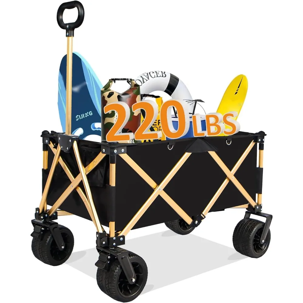 220 lbs wide wheel folding wagon, black heavy duty utility garden cart, aluminium alloy frame cart with adjustable handle and dr
220 lbs wide wheel folding wagon, black heavy duty utility garden cart, aluminium alloy frame cart with adjustable handle and dr