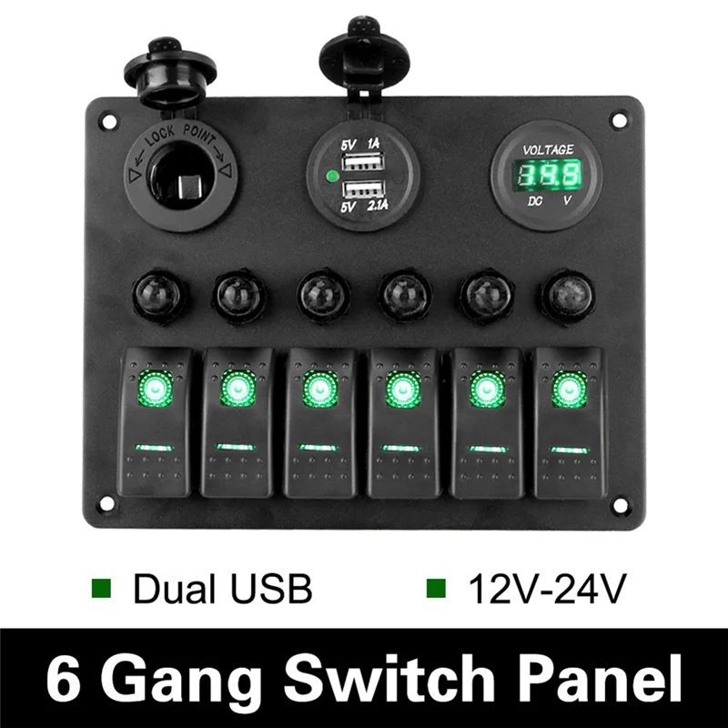 Universal Car RV 6 Switch Panel 12/24V Rocker Panel Voltmeter USB Charger Circuit Breaker Tester Light Toggle
Universal Car RV 6 Switch Panel 12/24V Rocker Panel Voltmeter USB Charger Circuit Breaker Tester Light Toggle