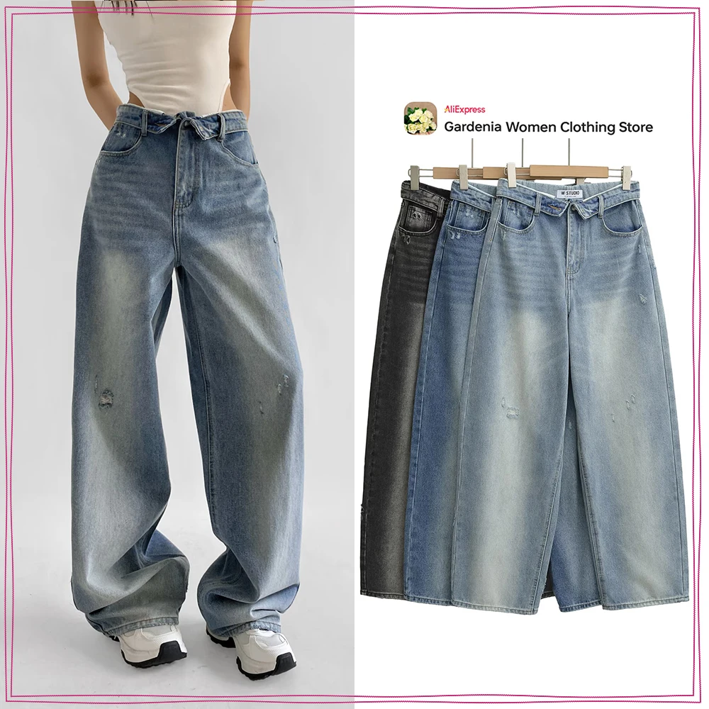Elegant Chic Women Folded Waist Jeans with Five Pockets New Stylish Mid-rise Wide Leg Jeans with Belt Loops and Folded Waistband
Elegant Chic Women Folded Waist Jeans with Five Pockets New Stylish Mid-rise Wide Leg Jeans with Belt Loops and Folded Waistband