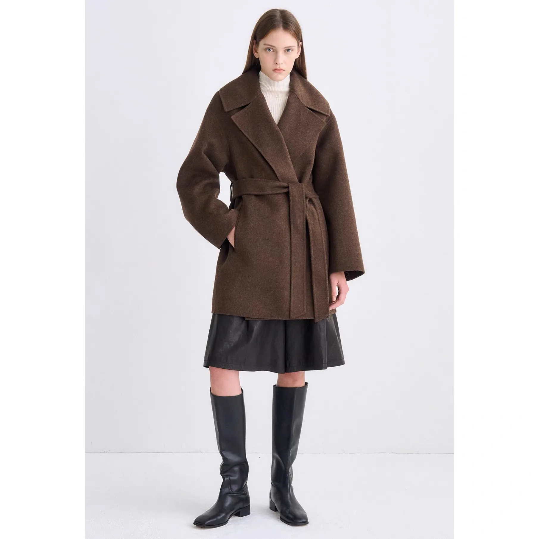 Double-Faced Woolen Coat with Belt Large Collar TIM25 Autumn Sle Commute Loose Fit Long Sve Pure Color Outerwear
Double-Faced Woolen Coat with Belt Large Collar TIM25 Autumn Sle Commute Loose Fit Long Sve Pure Color Outerwear