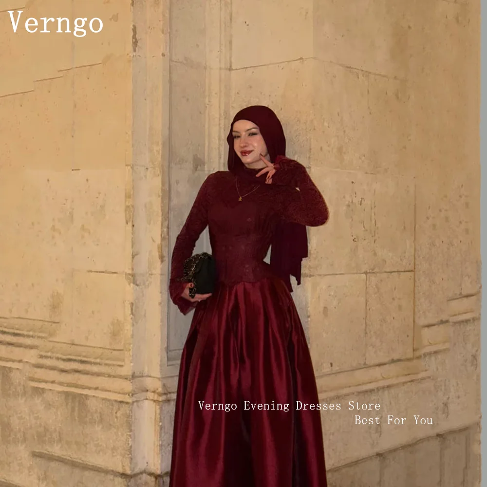 Verngo Elegant Burgundy Satin Evening Dress Moderst Lace A Line Full Sleeves Prom Gowns Mulism Party Gowns Customized
Verngo Elegant Burgundy Satin Evening Dress Moderst Lace A Line Full Sleeves Prom Gowns Mulism Party Gowns Customized
