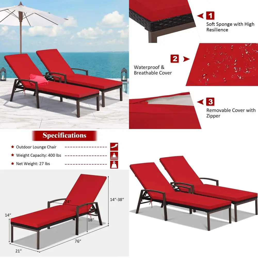 Patio Wicker Chaise Lounge Chair, Outdoor Reclining Lounger with Cushion and Armrest, Adjustable Backrest for Garden, Balcony, P
Patio Wicker Chaise Lounge Chair, Outdoor Reclining Lounger with Cushion and Armrest, Adjustable Backrest for Garden, Balcony, P