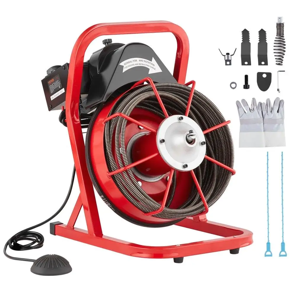 Drain Cleaner Auger 50FT x 3/8 Inch Manual Feed with Four Cutting Blades for Clogged Pipes
Drain Cleaner Auger 50FT x 3/8 Inch Manual Feed with Four Cutting Blades for Clogged Pipes