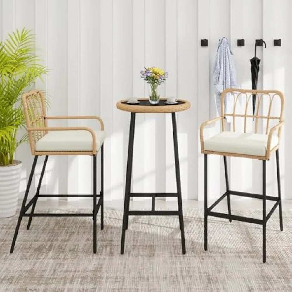 3 Pieces Patio Bar Table Set, Outdoor Wicker Bar, All Weather Height Bar Stools and Table Set, for Garden, Deck, Balcony
3 Pieces Patio Bar Table Set, Outdoor Wicker Bar, All Weather Height Bar Stools and Table Set, for Garden, Deck, Balcony