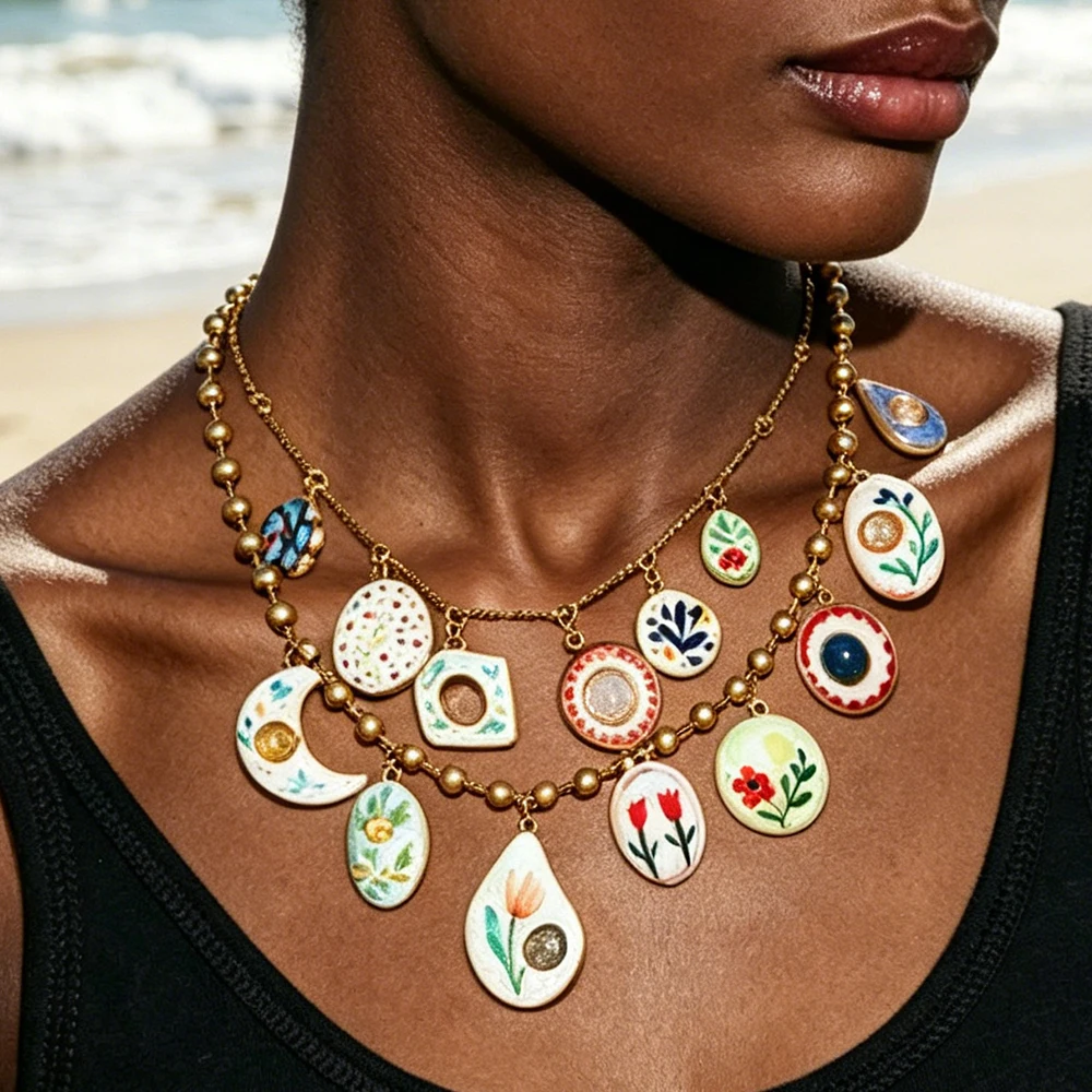 Bohemian Enamel Floral Charm Necklace for Women Multicolor Hand-Painted Pendant Choker Statement Jewelry Neck Accessories
Bohemian Enamel Floral Charm Necklace for Women Multicolor Hand-Painted Pendant Choker Statement Jewelry Neck Accessories