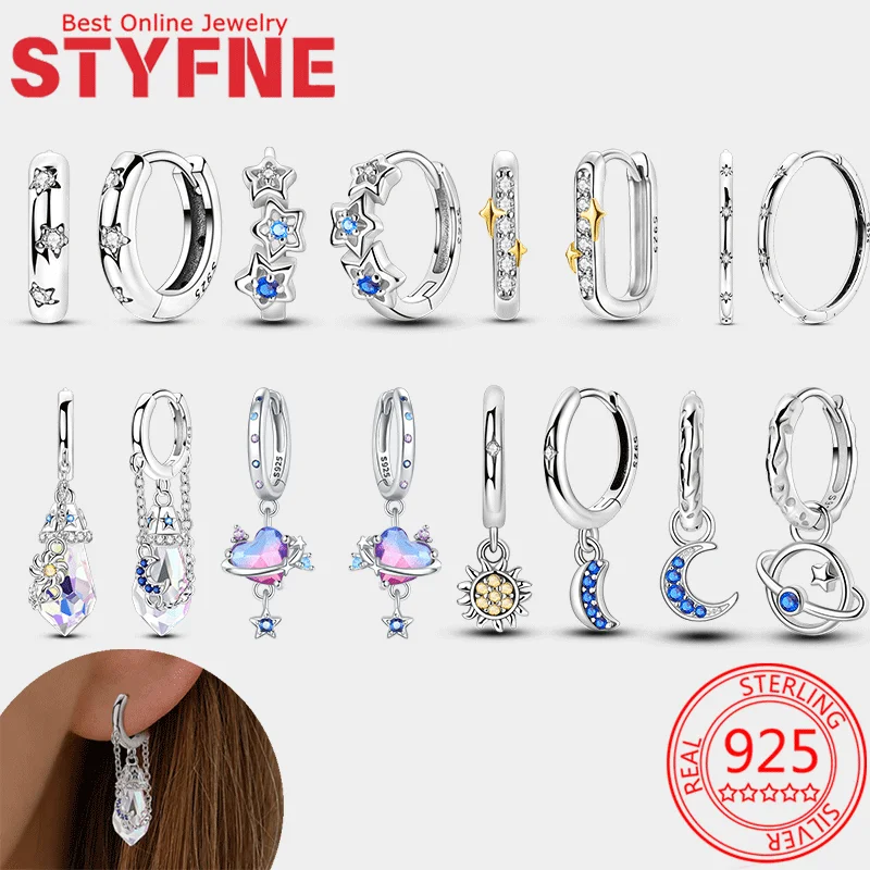 925 Sterling Silver Hoop Dangle Earring For Women Star Moon Sun Earring Heart CZ Fashion Jewelry Friendship Gift
925 Sterling Silver Hoop Dangle Earring For Women Star Moon Sun Earring Heart CZ Fashion Jewelry Friendship Gift