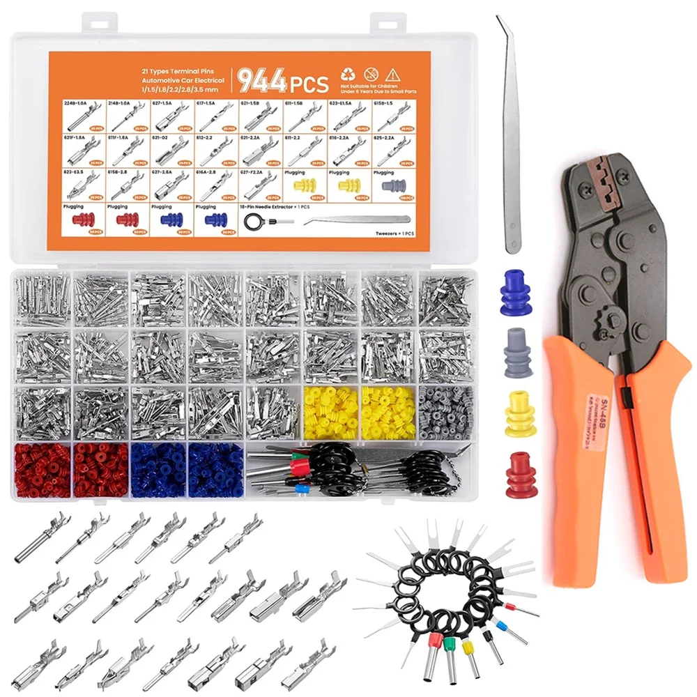 944Pcs Pin Connector Tool Kit,Automobile Pin Electrical Wire Connectors Terminal Pins,Non-Insulated Plug ,Male Female Crimp Pins
944Pcs Pin Connector Tool Kit,Automobile Pin Electrical Wire Connectors Terminal Pins,Non-Insulated Plug ,Male Female Crimp Pins