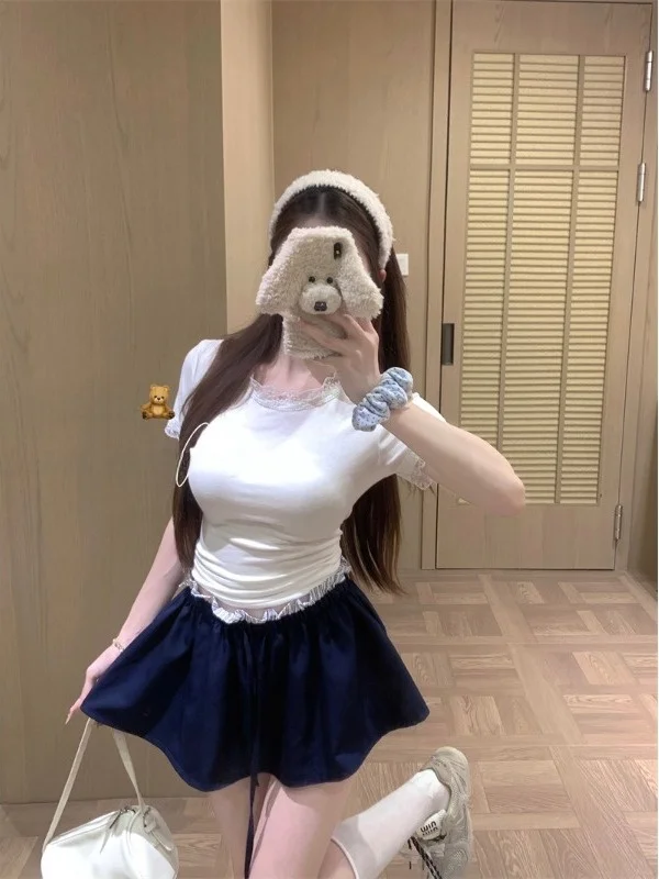 Summer Lace Splice Short Sleeve T-Shirt Women's Fake Two-Piece High Waist Elastic Waist Skirt Pants Hot Girl Style Fashi...
Summer Lace Splice Short Sleeve T-Shirt Women's Fake Two-Piece High Waist Elastic Waist Skirt Pants Hot Girl Style Fashi...