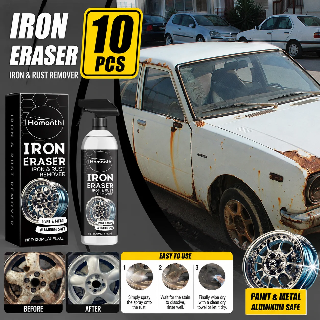 10pcs Car Rust Remover Spray Iron Fallout Cleaner Wheel Rim Rust Stain Remover Auto Paint Decontamination Metal Surface Cleaner
10pcs Car Rust Remover Spray Iron Fallout Cleaner Wheel Rim Rust Stain Remover Auto Paint Decontamination Metal Surface Cleaner