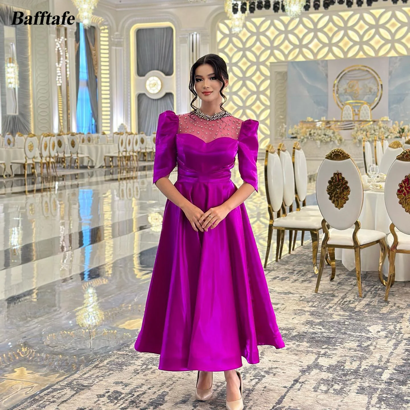 Bafftafe Satin A Line Midi Prom Dresses Half Sleeves Beaded CrystalPleat Customized Evening Dress Formal Party Bridesmaid Gowns
Bafftafe Satin A Line Midi Prom Dresses Half Sleeves Beaded CrystalPleat Customized Evening Dress Formal Party Bridesmaid Gowns