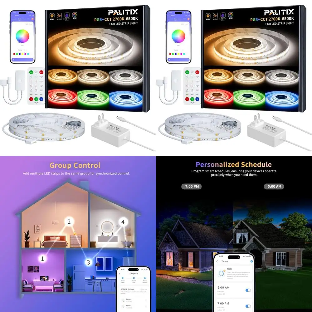 20ft RGB+CCT LED Strip Lights, Dimmable 2700K-6500K, Remote/APP Controlled, Ideal for Kitchen, Ceiling, and Party Lighting
20ft RGB+CCT LED Strip Lights, Dimmable 2700K-6500K, Remote/APP Controlled, Ideal for Kitchen, Ceiling, and Party Lighting