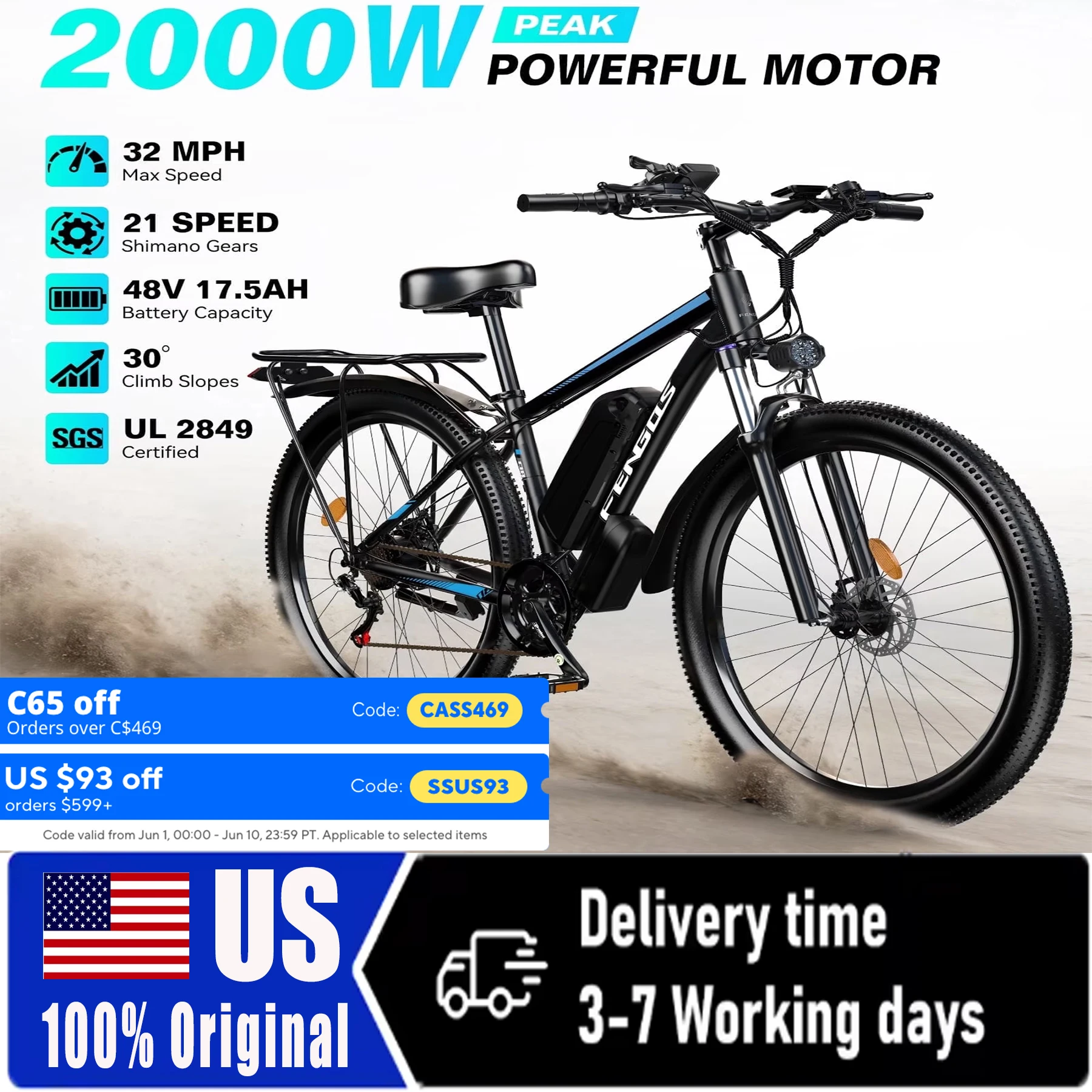 FEANGQS Q8 2000W adult electric mountain bike 48V 840WH 80 mile range 32MPH 27.5-inch all terrain dual disc brake shock absorber, electric bike, commuting, mountain dual shock absorber all terrain bike
FEANGQS Q8 2000W adult electric mountain bike 48V 840WH 80 mile range 32MPH 27.5-inch all terrain dual disc brake shock absorber, electric bike, commuting, mountain dual shock absorber all terrain bike