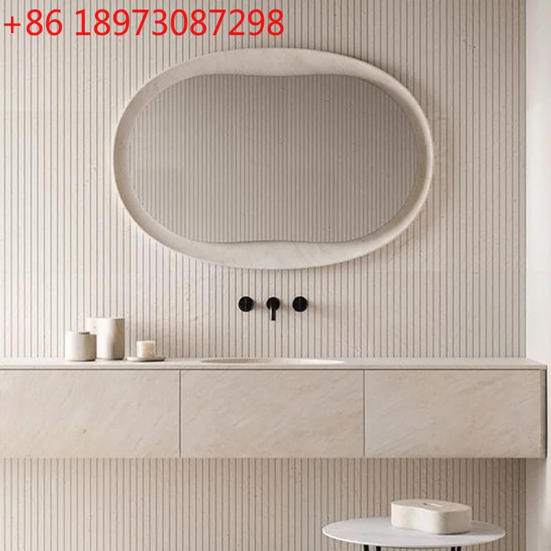 Beige irregular oval bathroom mirror wall vanity mirror
Beige irregular oval bathroom mirror wall vanity mirror