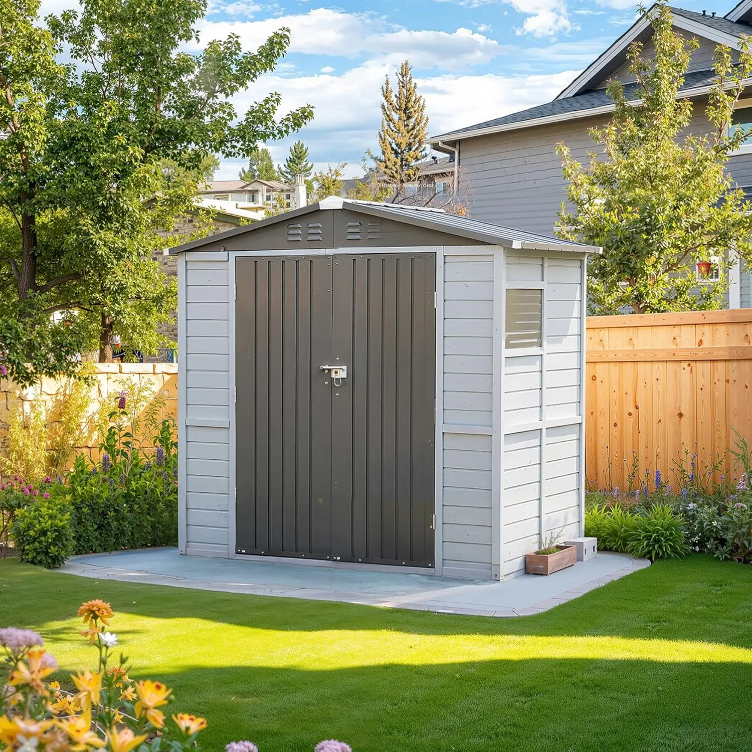 6x4FT Outdoor Wooden Storage Shed Tool House with Windows Waterproof Backyard Garden Patio 4 Vents No Floor Gray, Customized
6x4FT Outdoor Wooden Storage Shed Tool House with Windows Waterproof Backyard Garden Patio 4 Vents No Floor Gray, Customized