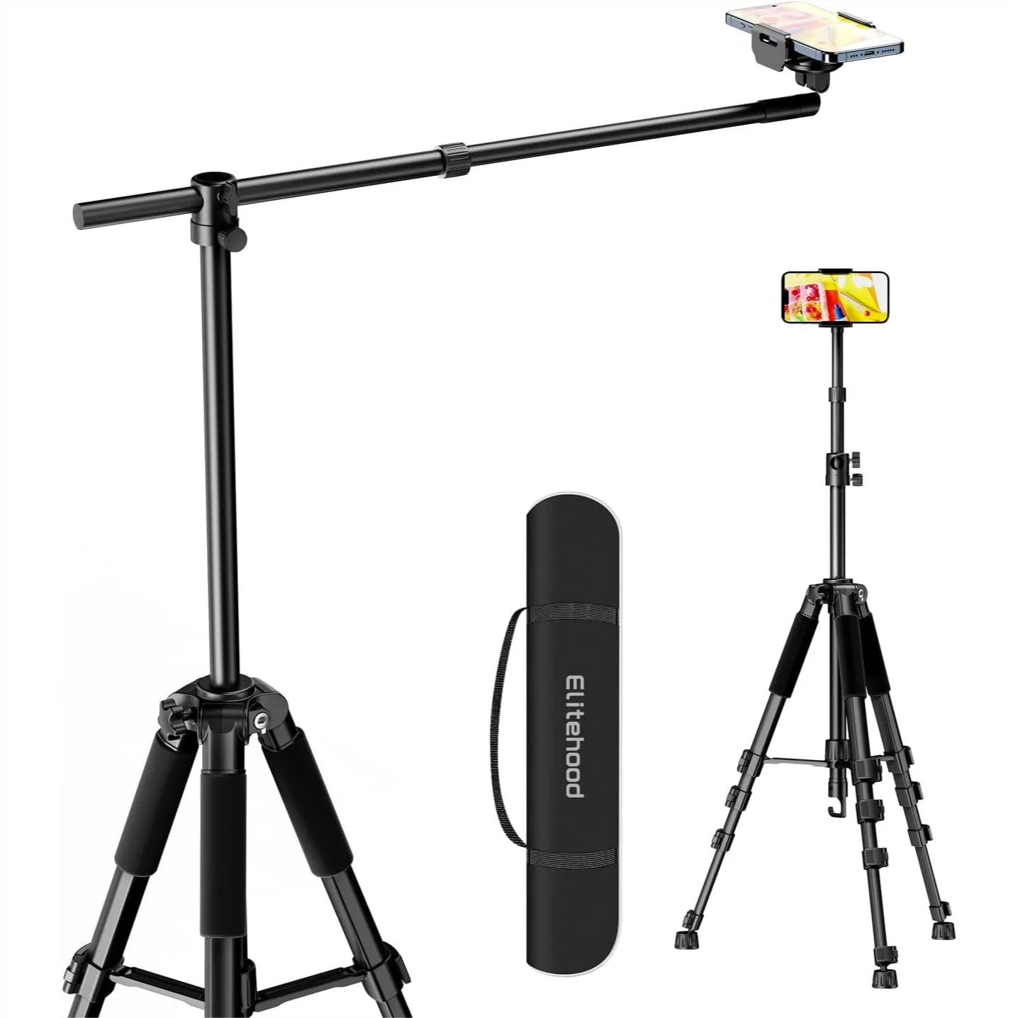 Phone Tripod for Overhead Video Recording with 25in Extendable Arm, 59in Adjustable Height, 360° Rotation Holder for iPhone
Phone Tripod for Overhead Video Recording with 25in Extendable Arm, 59in Adjustable Height, 360° Rotation Holder for iPhone