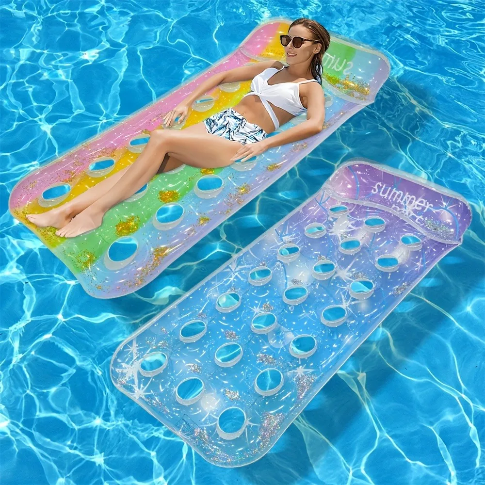 1pc Inflatable PVC Float Bed with Sparkling Glitter Gradient Colors & Ventilation Holes Durable Summer Beach Pool Float
1pc Inflatable PVC Float Bed with Sparkling Glitter Gradient Colors & Ventilation Holes Durable Summer Beach Pool Float