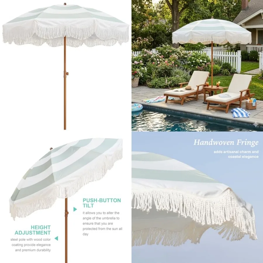 Boho Fringe Umbrella Outdoor Patio, 6.5ft UPF50+ Picnic Umbrella with Tassels with Steel Pole and Push Button Tilt
Boho Fringe Umbrella Outdoor Patio, 6.5ft UPF50+ Picnic Umbrella with Tassels with Steel Pole and Push Button Tilt