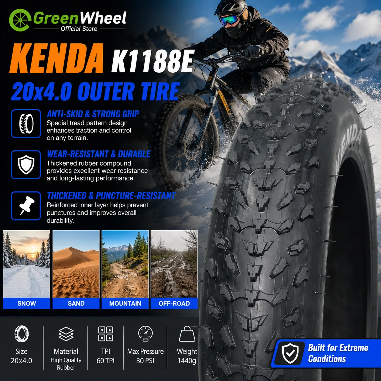 Kenda K1188 MTB bike Outer Tire 20x4.0 Bicycle Tire 20"x4.00 Wire Clincher SRC Black Fat Bike Tyre 20x4.0 Outer Tube
Kenda K1188 MTB bike Outer Tire 20x4.0 Bicycle Tire 20"x4.00 Wire Clincher SRC Black Fat Bike Tyre 20x4.0 Outer Tube