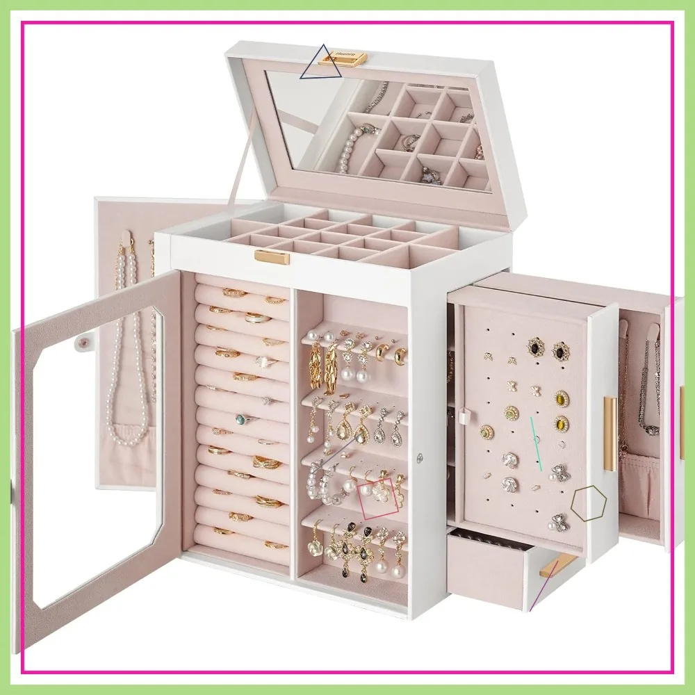 Travel Jewelry Organizer with Mirror and Glass Window, Vertical Storage Case for Earrings, Rings, Necklaces, Bracelets - White
Travel Jewelry Organizer with Mirror and Glass Window, Vertical Storage Case for Earrings, Rings, Necklaces, Bracelets - White