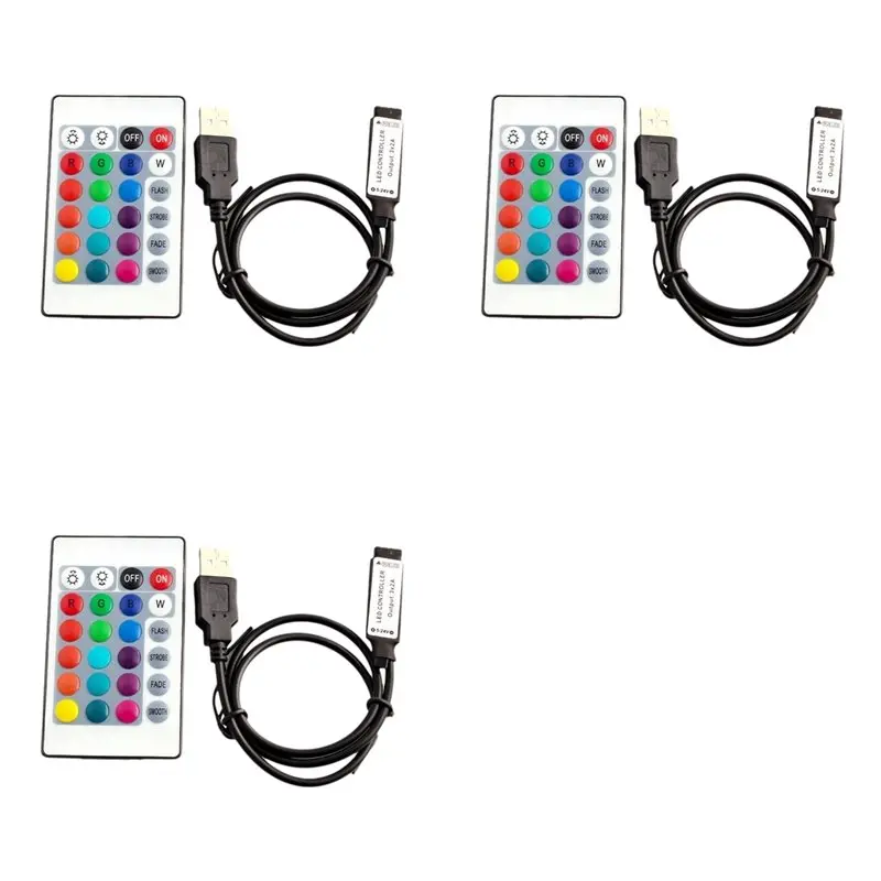 ABIJ-3X RGB Controller DC5V USB 5V 24 Keys RF Remote Wireless Controller For COB SMD 3528 5050 RGB Tape Lights
ABIJ-3X RGB Controller DC5V USB 5V 24 Keys RF Remote Wireless Controller For COB SMD 3528 5050 RGB Tape Lights