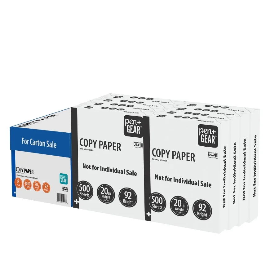 Бумага для копирования Pen + Gear, 8,5 x 11 дюймов, 92 г/м², яркая, 20 листов. Белая бумага, 8 пачек, 4000 листов - идеально подходит для печати офисных документов, высокое качество
Бумага для копирования Pen + Gear, 8,5 x 11 дюймов, 92 г/м², яркая, 20 листов. Белая бумага, 8 пачек, 4000 листов - идеально подходит для печати офисных документов, высокое качество