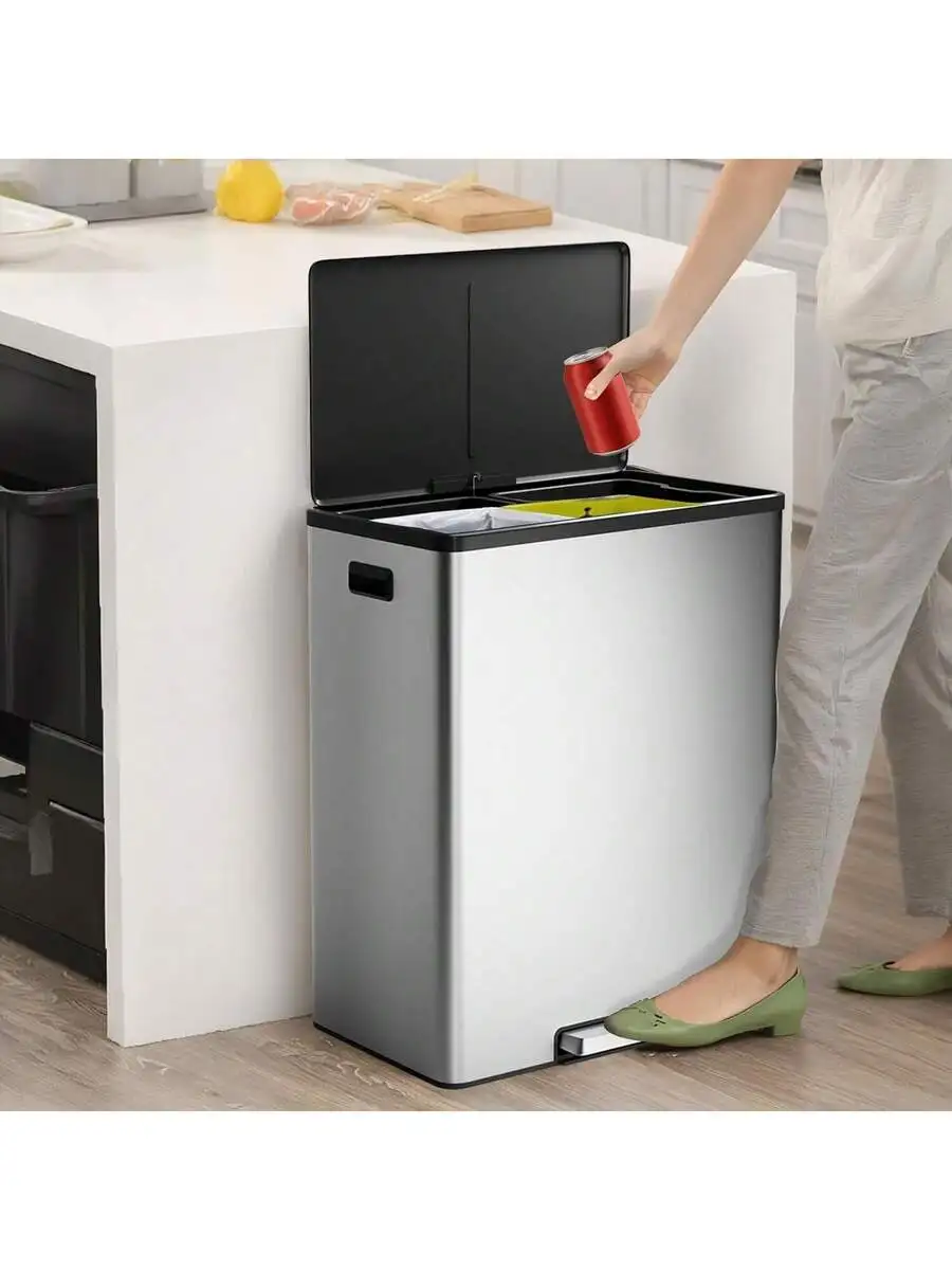 Step Dual Trash Can 60L Stainless Steel Recycle Bin With Lid And Foot Pedal For Kitchen
Step Dual Trash Can 60L Stainless Steel Recycle Bin With Lid And Foot Pedal For Kitchen