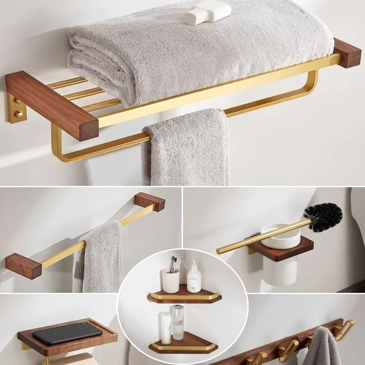 Walnut Wood Brushed Gold Bathroom Hardware Set Towel Rack Toilet Paper Holder Towel Bar Robe Hook Shelf Bathroom Accessories
Walnut Wood Brushed Gold Bathroom Hardware Set Towel Rack Toilet Paper Holder Towel Bar Robe Hook Shelf Bathroom Accessories