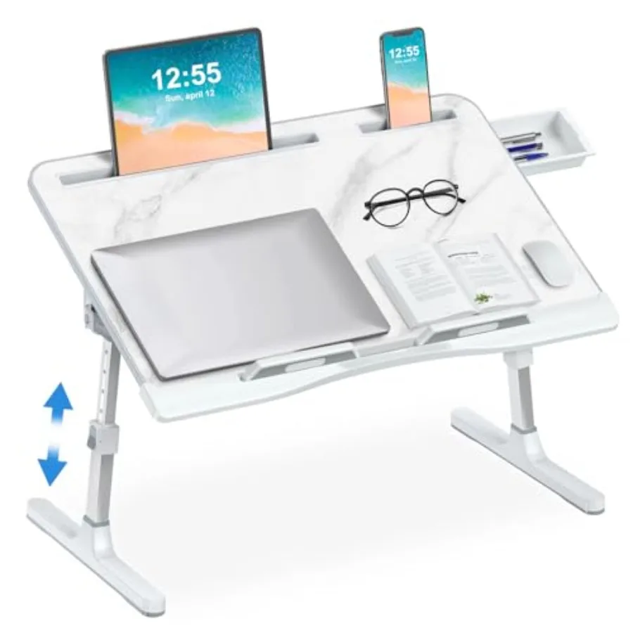 Bed desk for laptop use: marble-finish, adjustable X-large foldable lap desk with 2 movable stoppers and drawer, ideal for bed,
Bed desk for laptop use: marble-finish, adjustable X-large foldable lap desk with 2 movable stoppers and drawer, ideal for bed,