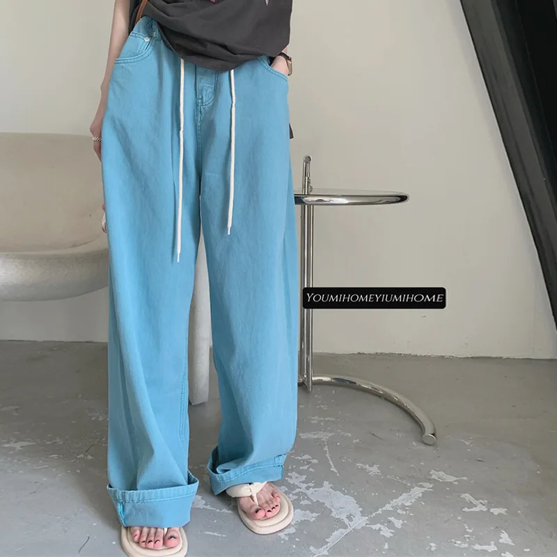 Summer port style all-match straight high-waisted drawstring wash water candy bright color drape wide-leg denim trousers tide
Summer port style all-match straight high-waisted drawstring wash water candy bright color drape wide-leg denim trousers tide