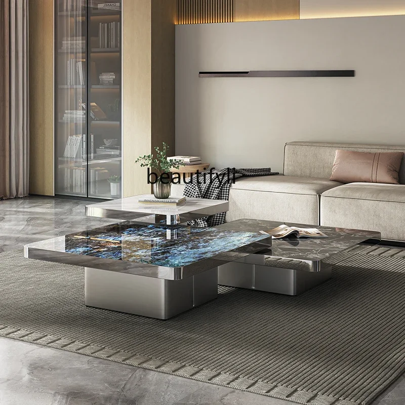 53Marble coffee table square Italian light luxury microcrystalline stone tea table rock slab living room combination
53Marble coffee table square Italian light luxury microcrystalline stone tea table rock slab living room combination