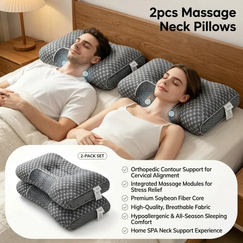 2PCS Grey Neck Pillow Sleep & Neck Protection Cervical Orthopedic Massage Pillow with Soybean Fiber for Home Use
2PCS Grey Neck Pillow Sleep & Neck Protection Cervical Orthopedic Massage Pillow with Soybean Fiber for Home Use